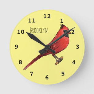 Cartoon für Vogelarten im nördlichen Kardinal Runde Wanduhr