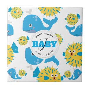 Cartoon für Wale und Blowfish Monogramm Fliese