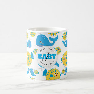 Cartoon für Wale und Blowfish Monogramm Kaffeetasse