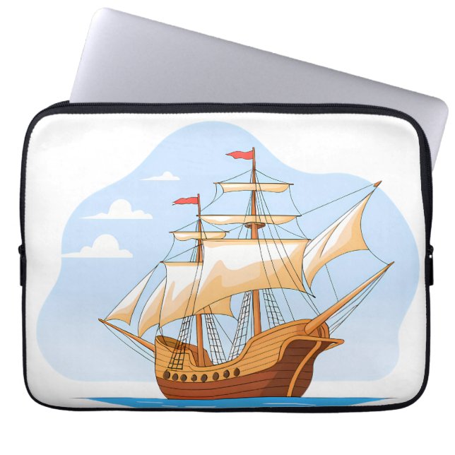 Cartoon Galleon Sailing on Blue Water Laptopschutzhülle (Vorderseite)