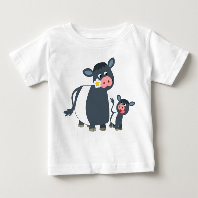 Cartoon Galloway Cow & Calf Baby T - Shirt (Vorderseite)
