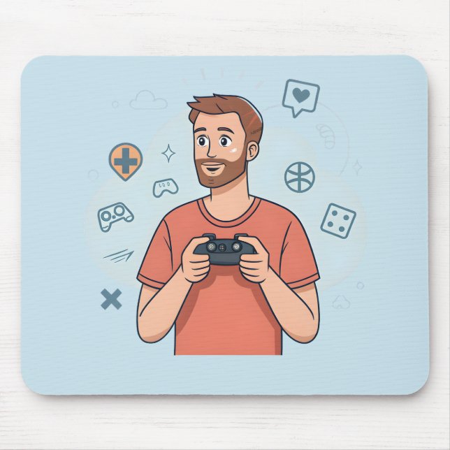 Cartoon Gamer Character Illustration Mousepad (Vorne)