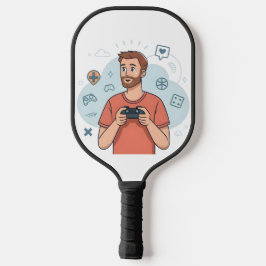 Cartoon Gamer Character Illustration Pickleball Schläger