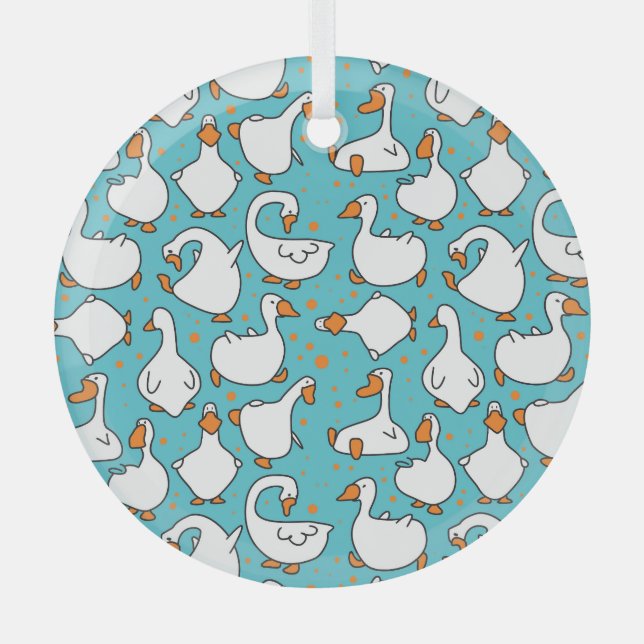 Cartoon Gänse Vintage Illustration Ornament Aus Glas (Vorderseite)