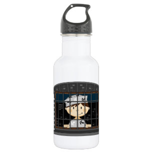 Cartoon-Gefangener in der Gefängnis-Zelle Trinkflasche