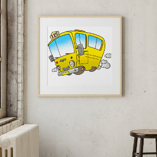 Cartoon Gelbes Busplakat Poster