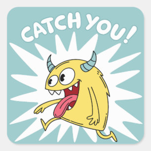 Cartoon Gelbes Monster Running - Fang dich Quadratischer Aufkleber