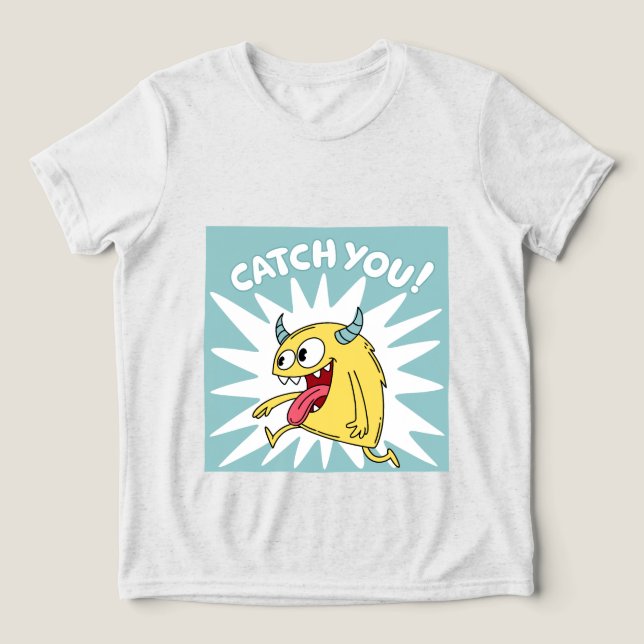 Cartoon Gelbes Monster Running - Fang dich Tri-Blend Shirt (Design Vorderseite)