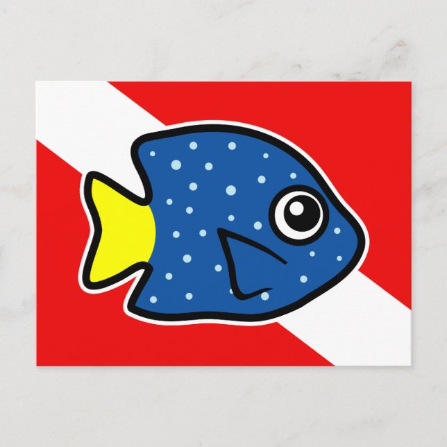 Cartoon-Gelbschwanz-Damselfish-Tauchflagge Postkarte (Vorderseite)