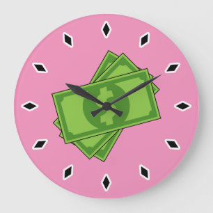 Cartoon-Geld-Dollar-Scheine Große Wanduhr