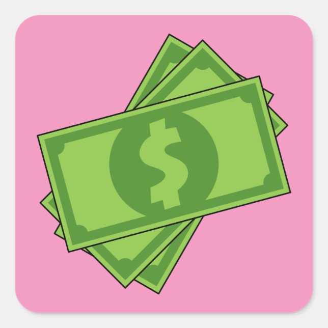 Cartoon-Geld-Dollar-Scheine Quadratischer Aufkleber (Vorderseite)