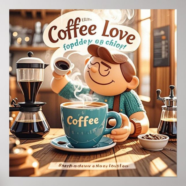 Cartoon gemütliche Café Kaffee Liebhaber Stil Poster (Vorne)