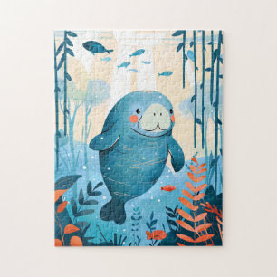 Cartoon Gentle Manatee im Ozean Puzzle