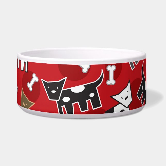 Cartoon Gepunktete Doggies & Knochen Niedlicher Sp Napf (Vorderseite)