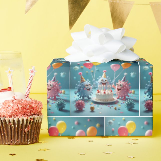 Cartoon Germs Celebrating a Birthday Geschenkpapier (Geburtstagsparty)