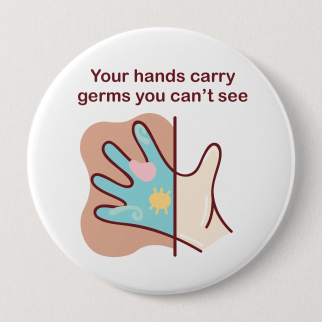 Cartoon Germy Hands brauchen Waschen Button (Vorderseite)