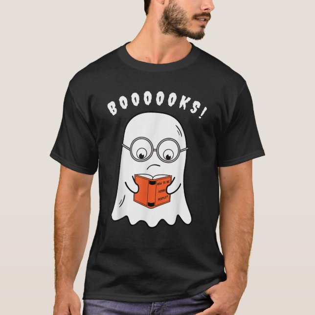 Cartoon Ghost Boo Reading Books Costume Easy Hallo T-Shirt (Vorderseite)