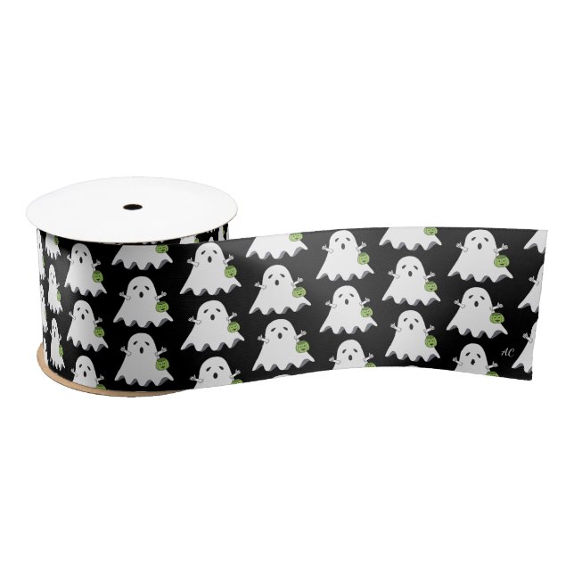 Cartoon Ghost Trick-oder-Treater Black Ribbon Satinband (Spule)