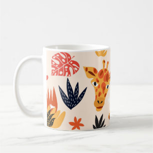 Cartoon Giraffe: BlumenSavanna Muster Kaffeetasse