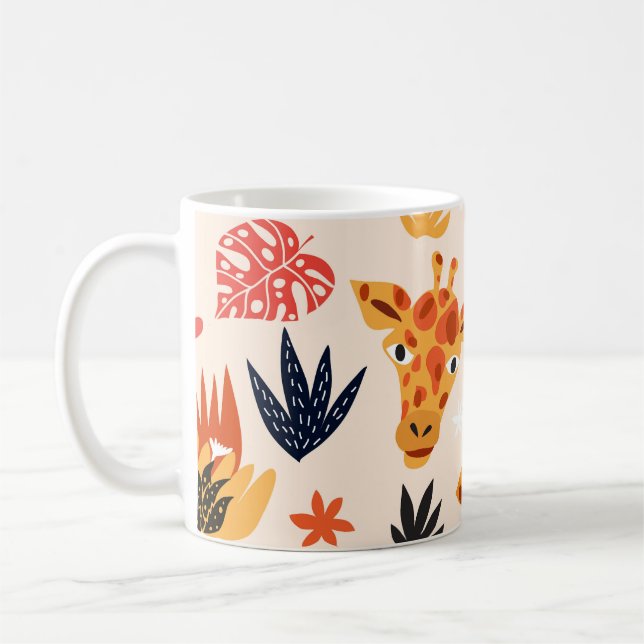 Cartoon Giraffe: BlumenSavanna Muster Kaffeetasse (Links)