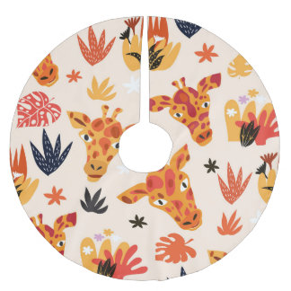 Cartoon Giraffe: BlumenSavanna Muster Polyester Weihnachtsbaumdecke