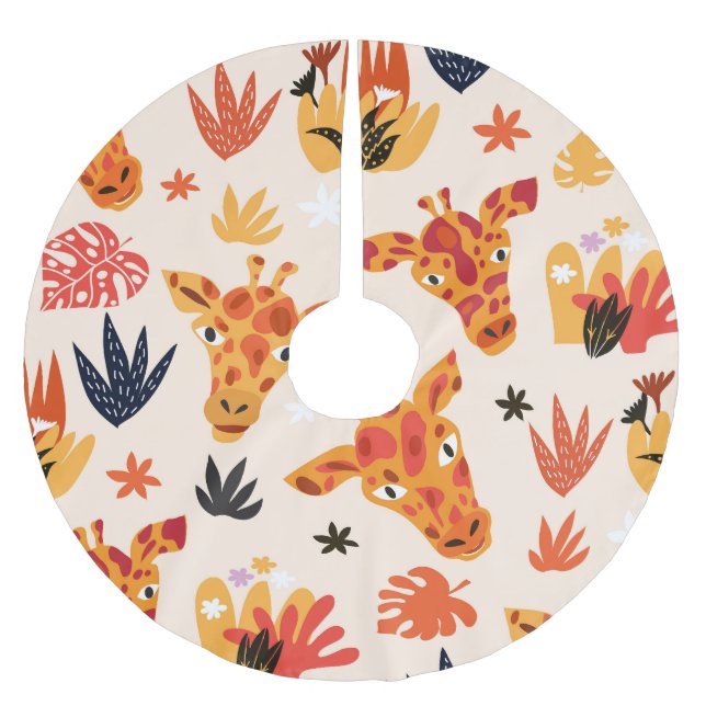 Cartoon Giraffe: BlumenSavanna Muster Polyester Weihnachtsbaumdecke (Vorderseite)