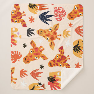 Cartoon Giraffe: BlumenSavanna Muster Sherpadecke