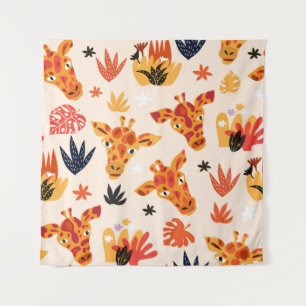 Cartoon Giraffe: BlumenSavanna Muster Wandteppich