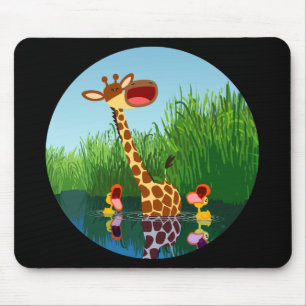 Cartoon Giraffe&Ducks (durch Teleskop) Mousepad