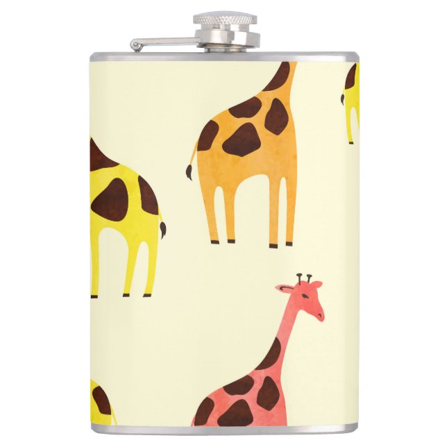 Cartoon Giraffe: Farbiges Vintages Muster. Flachmann (Vorderseite)