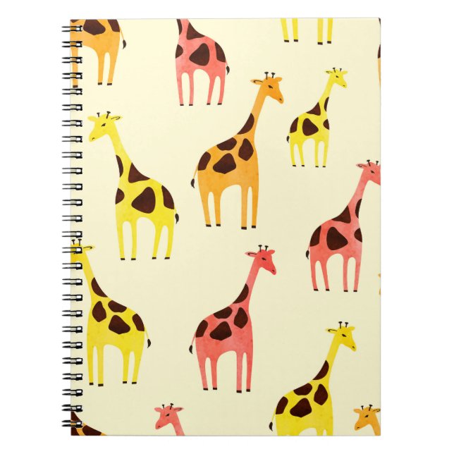 Cartoon Giraffe: Farbiges Vintages Muster. Notizblock (Vorderseite)