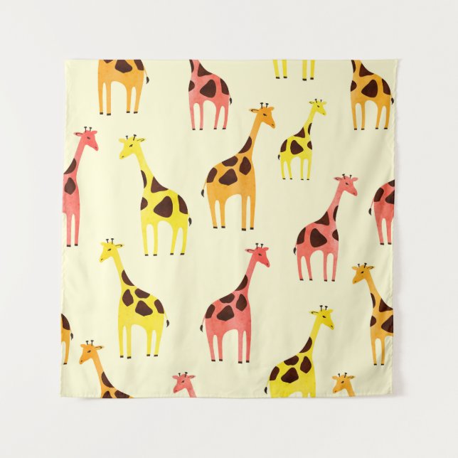 Cartoon Giraffe: Farbiges Vintages Muster. Wandteppich (Vorderseite)