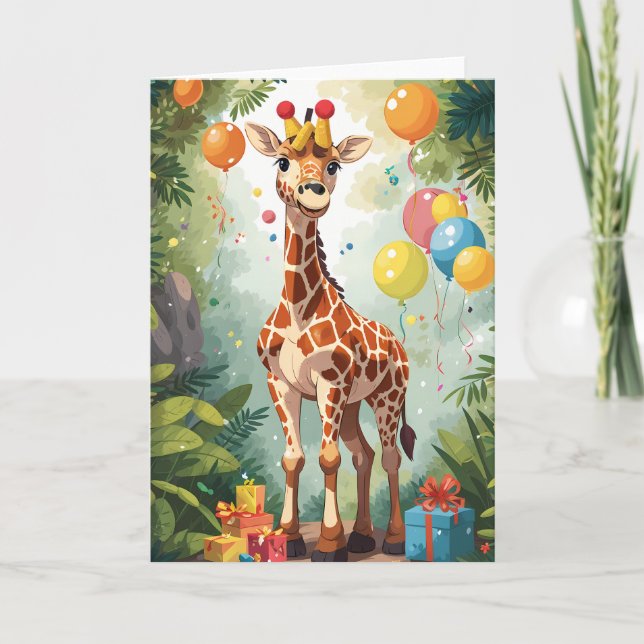 Cartoon Giraffe mit Balloons & Presenteams | Karte (Vorderseite)