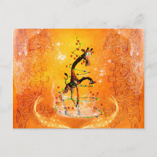 Cartoon-Giraffe mit Weihnachtsbaum Feiertagspostkarte