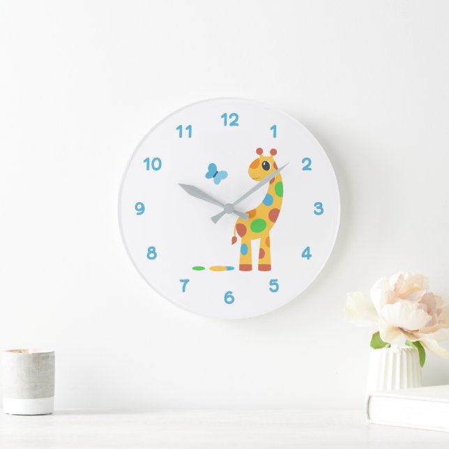 Cartoon Giraffe und Schmetterling Große Wanduhr (Zuhause)