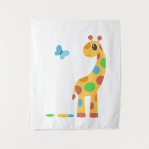 Cartoon Giraffe und Schmetterling Wandteppich