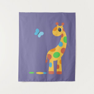 Cartoon Giraffe und Schmetterling Wandteppich