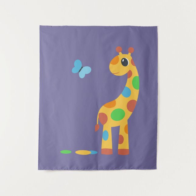 Cartoon Giraffe und Schmetterling Wandteppich (Vorderseite)