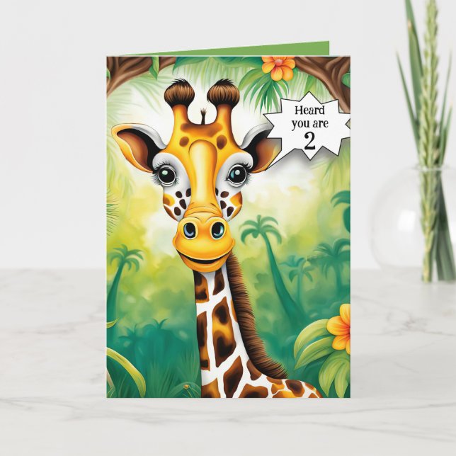 Cartoon Giraffe zum 2. Geburtstag Karte (Vorderseite)