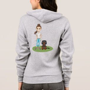 Cartoon Girl & Black und Tan Cavalier Spaniel Hund Hoodie