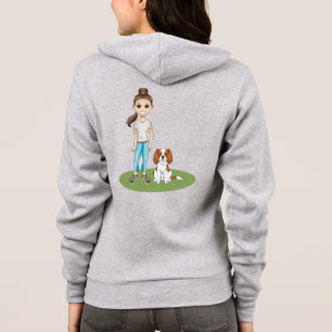 Cartoon Girl & Blenheim Cavalier Dog Illustration Hoodie