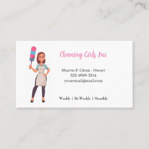 Cartoon Girl House Reinigungsservice Business Card Visitenkarte
