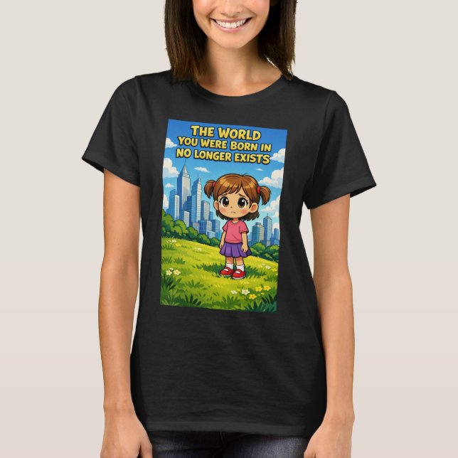 Cartoon Girl Lost Innocence Past vs Future Graphic T-Shirt (Vorderseite)