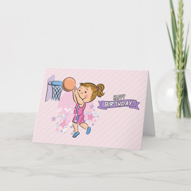 Cartoon Girl Playing Basketball Birthday Card Karte (Vorderseite)