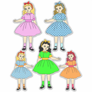 Cartoon Girls Children Dolls Dresses Toys Art Aufkleber