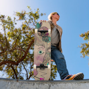 Cartoon Girls Face D Brand Skateboard