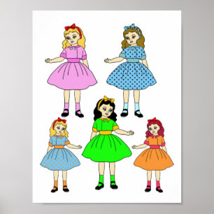 Cartoon Girls Paper Puppen Kunstkollektion Blatt Poster