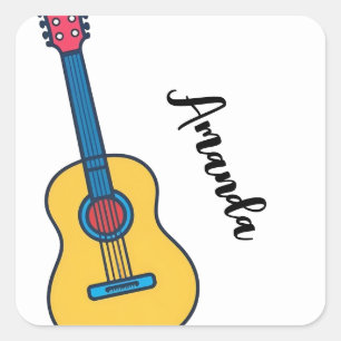 Cartoon Gitarre mit Bold Neck Markierungen Name Quadratischer Aufkleber