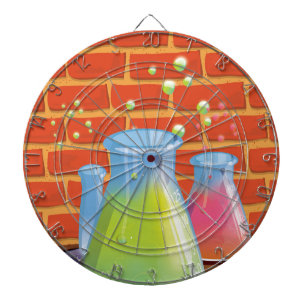 Cartoon Glass Science Ausrüstung auf einer Bank Dartscheibe