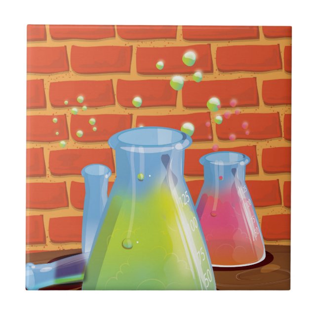 Cartoon Glass Science Ausrüstung auf einer Bank Fliese (Vorderseite)